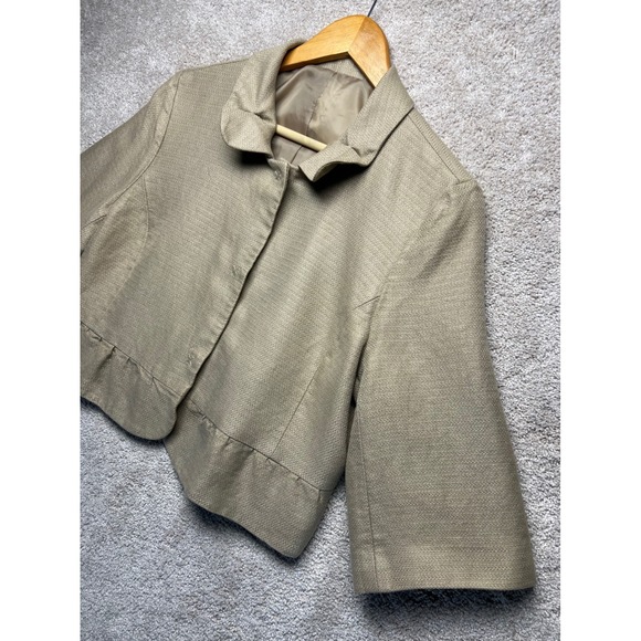 VTG Button Sheath Jacket Cropped Ruffle Hem 3/4 Sleeve Linen Blend Career Retro - Picture 6 of 11